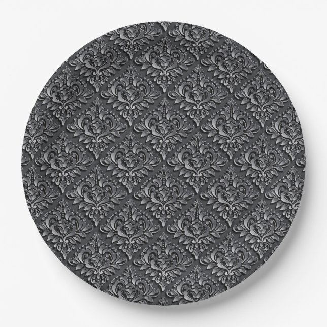 Damask Pattern Schwarzer Hintergrund-23961 Pappteller (Vorderseite)