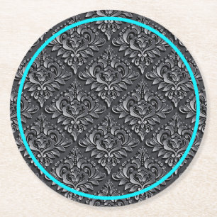 Damask Pattern Schwarzer Hintergrund-23961 Runder Pappuntersetzer