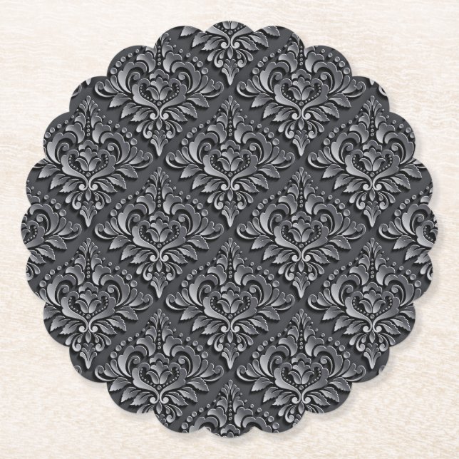 Damask Pattern Schwarzer Hintergrund-23961 Untersetzer (Vorderseite)
