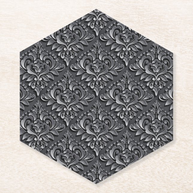 Damask Pattern Schwarzer Hintergrund-23961 Untersetzer (Vorderseite)