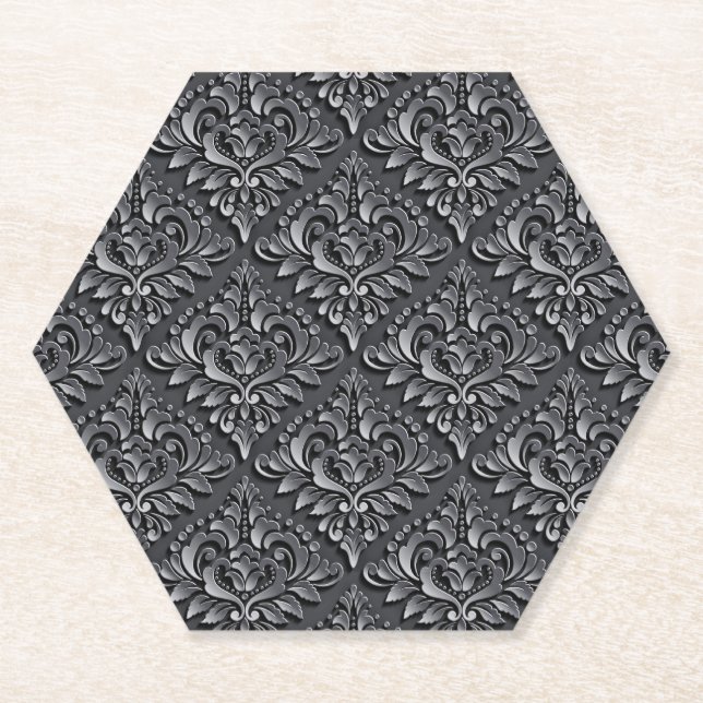 Damask Pattern Schwarzer Hintergrund-23961 Untersetzer (Vorderseite)
