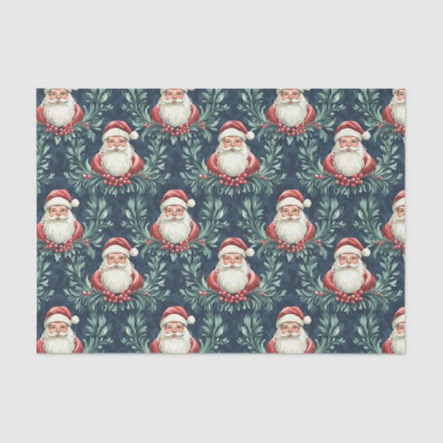 Damask Pattern with Santa Claus Faces Seidenpapier (Vorderseite)