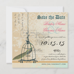 Damask Peacock Bird Cage Wedding Save the Date