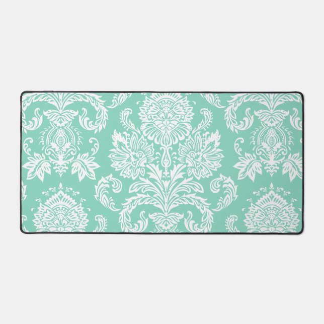 Damask Pearl Aqua Single Color Schreibtischunterlage (Vorderseite)