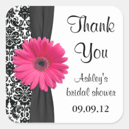 Damask Pink Daisy Wedding Brautparty Vielen Dank Quadratischer Aufkleber