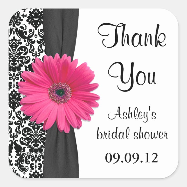 Damask Pink Daisy Wedding Brautparty Vielen Dank Quadratischer Aufkleber (Vorderseite)