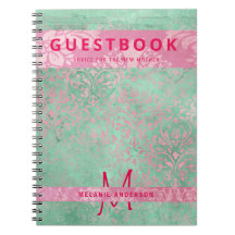 Damask Pink Mint Green Baby Showbook