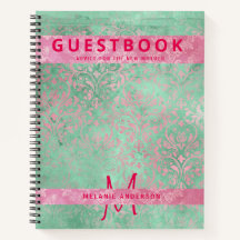 Damask Pink Mint Green Baby Showbook