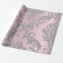 Damask Pink Pastel Royal Metallic Silver Glitzer Geschenkpapier