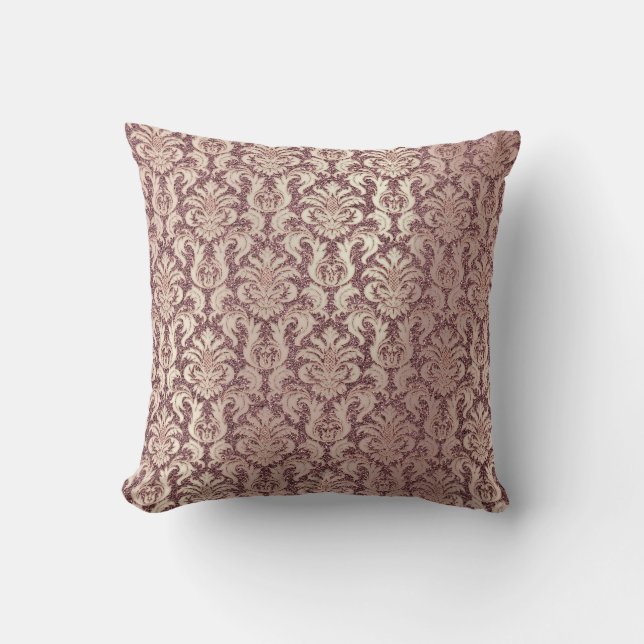 Damask Pink Pearly Maroon Glitzer Pearly Floral Kissen (Vorderseite)