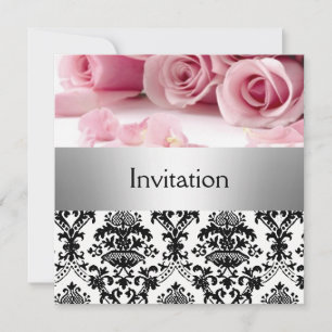 Damask Pink Roses Party Einladung Save the Date