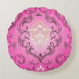 Damask Pink Round Throw Kissen