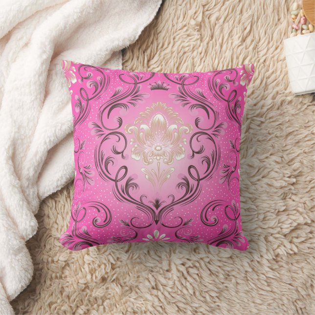 Damask Pink Square Kissen (Decke)