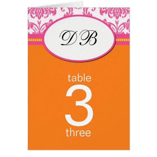 Damask Pink und Orange Wedding Tischnummer (Vorne)