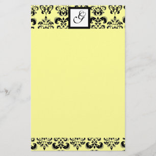DAMASK PLATZ MONOGRAMM, gelb Briefpapier