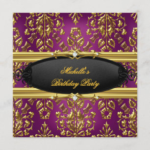 Damask Plum Birthday Party Gold Diamond Einladung