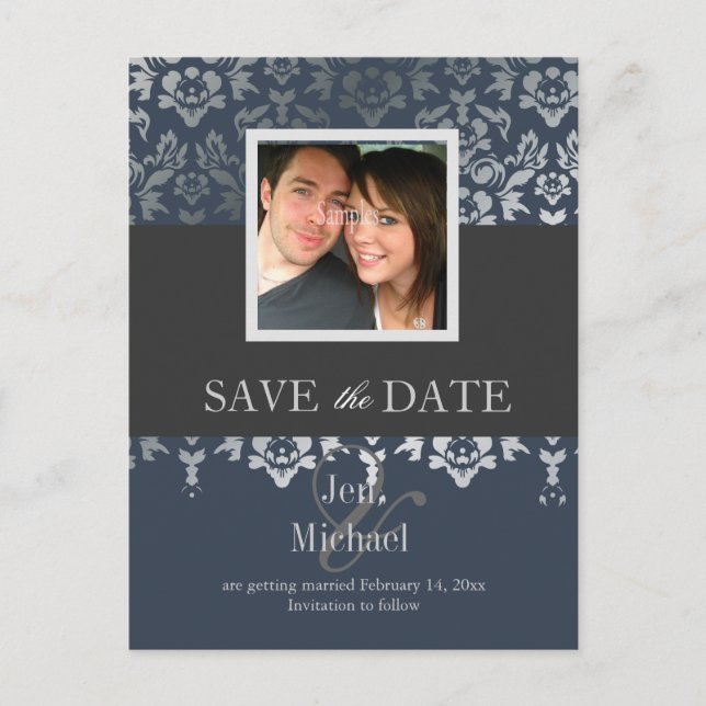 Damask, Postkarten mit Save the Date Foto, (Vorderseite)