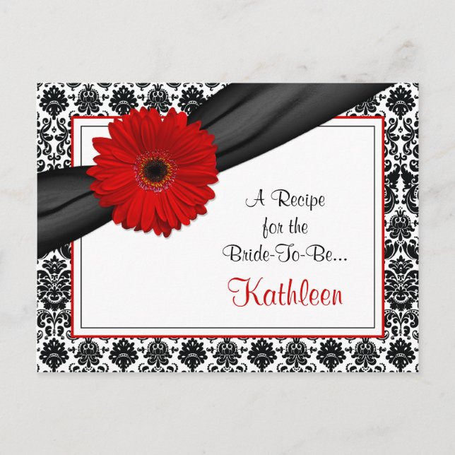 Damask Red Gerber Daisy Rezept Card für die Braut Postkarte (Vorderseite)