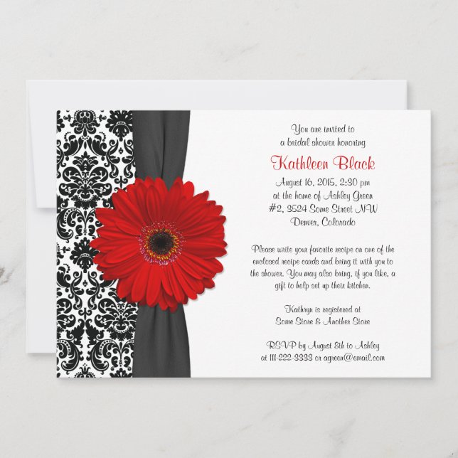 Damask Red Gerbera Daisy Recipe Brautparty Einladung (Vorderseite)