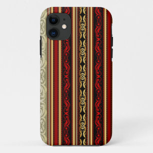 Damask Red Gold Black Stripes iPhone 11 Hülle