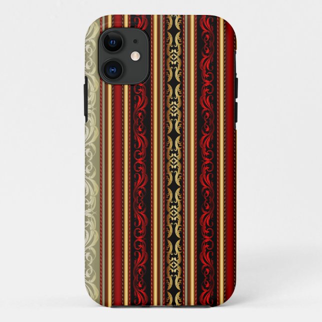 Damask Red Gold Black Stripes Case-Mate iPhone Hülle (Rückseite)