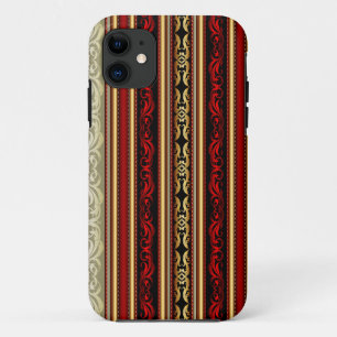 Damask Red Gold Black Stripes iPhone 11 Hülle
