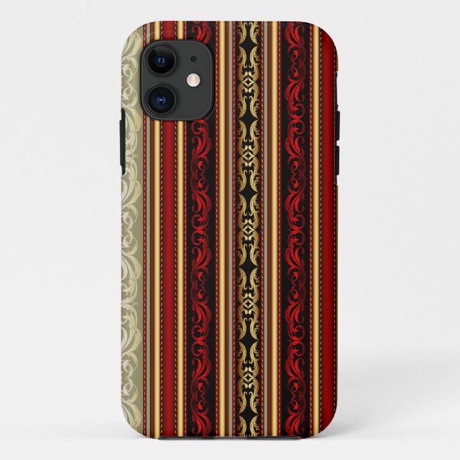 Damask Red Gold Black Stripes Case-Mate iPhone Hülle (Rückseite)