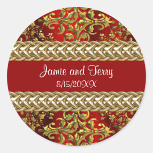 Damask Red Gold, Gold Chain Wedding Sticker