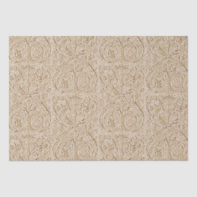 Damask Renaissance Sepia Acanthus Leaf Seidenpapier (Vorderseite)