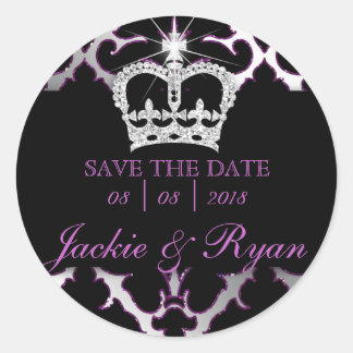 Damask Rett Date Wedding Stickers Lila Crown