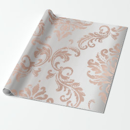 Damask Rose Gold Metallic Gray Ombre Hütte Geschenkpapier
