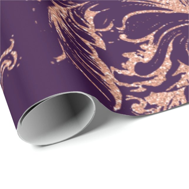 Damask Rose Gold Royal Lila Antonietta Hütte Geschenkpapier (Rolleneckpunkt)