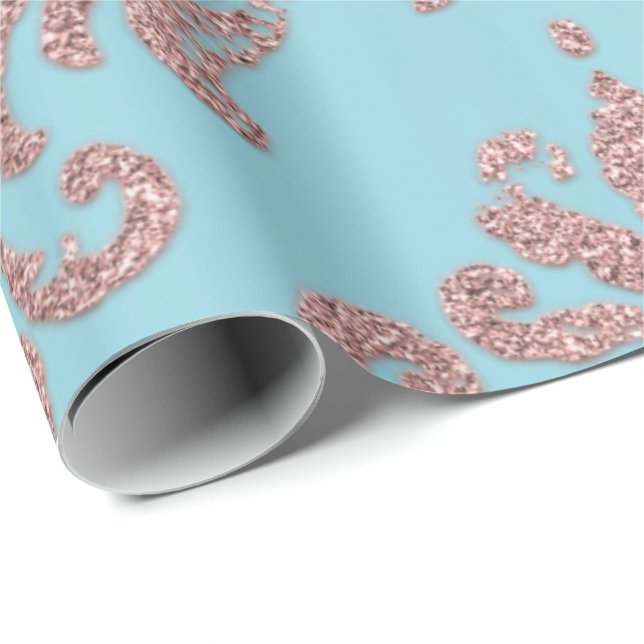 Damask Rose Gold Royal Metallic Ocean Hütte Geschenkpapier (Rolleneckpunkt)