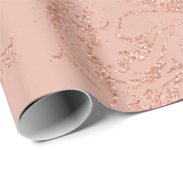 Damask Rose Gold Royal Peach Antonietta Hütte Geschenkpapier (Rolleneckpunkt)