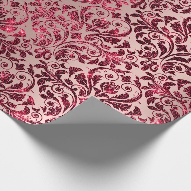 Damask Royal Burgundy Red Maroon Pink Rose Geschenkpapier (Ecke)