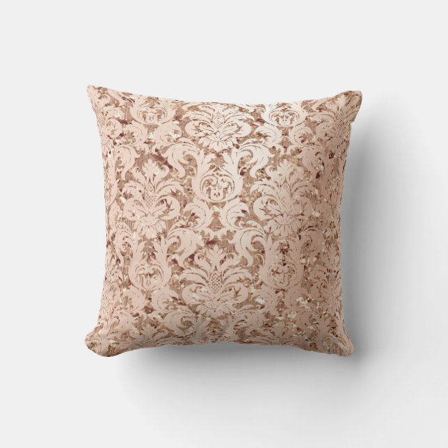 Damask Royal Glitzer Blush Copper Rose Gold Kissen (Vorderseite)