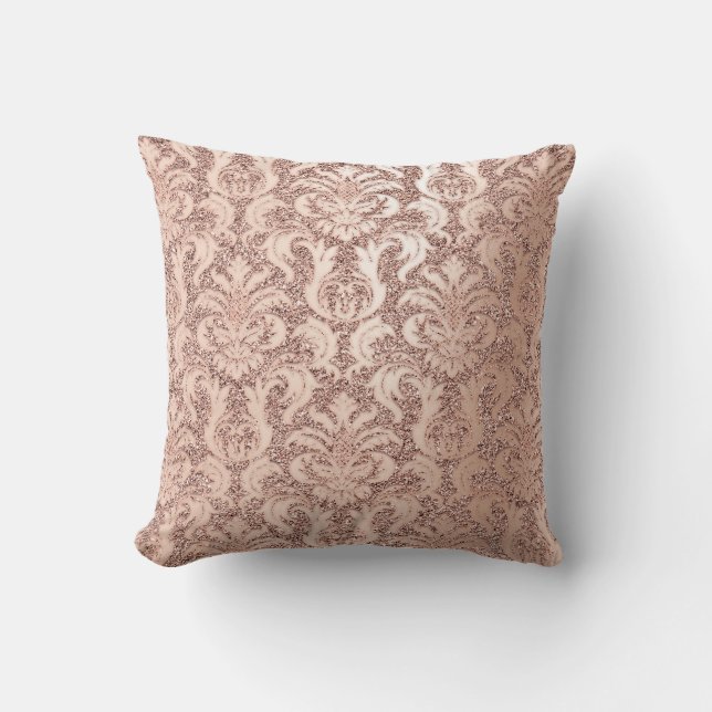 Damask Royal Glitzer Blush Rosa Rose Gold Kissen (Vorderseite)