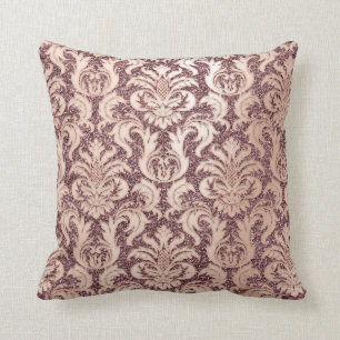 Damask Royal Glitzer Maroon Copper Rose Gold Kissen