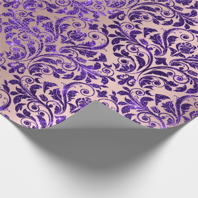 Damask Royal Lila Amethyst Violet Blush Rose Geschenkpapier (Ecke)