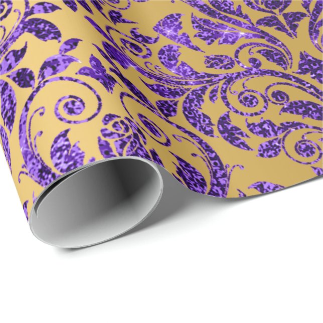 Damask Royal Lila Amethyst Violet Gold Honey Geschenkpapier (Rolleneckpunkt)