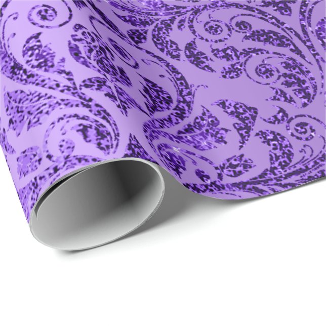 Damask Royal Lila Amethyst Violet Plum Geschenkpapier (Rolleneckpunkt)
