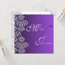 Damask Royal Lila Wedding Invitation Card