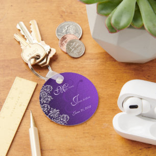 Damask Royal Lila Wedding Key Chain Schlüsselanhänger