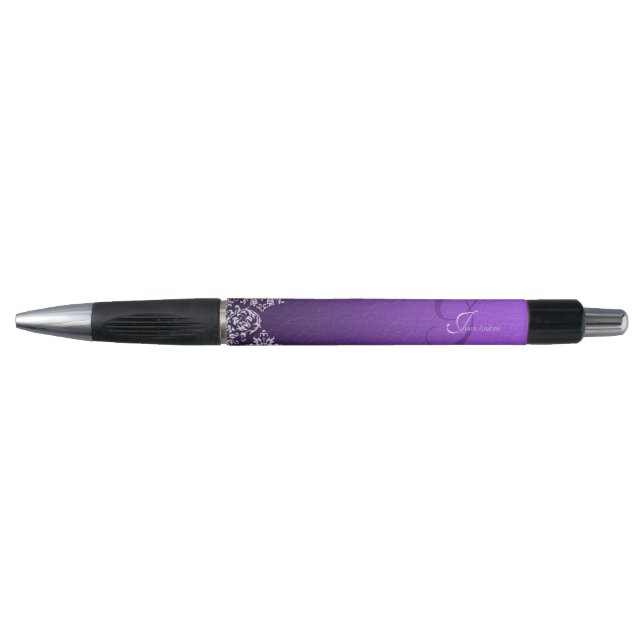 Damask Royal Lila Wedding Pens Kugelschreiber (Vorderseite)
