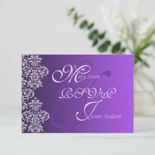 Damask Royal Lila Wedding RSVP Card