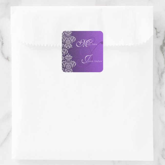 Damask Royal Lila Wedding Sticker (Tasche)