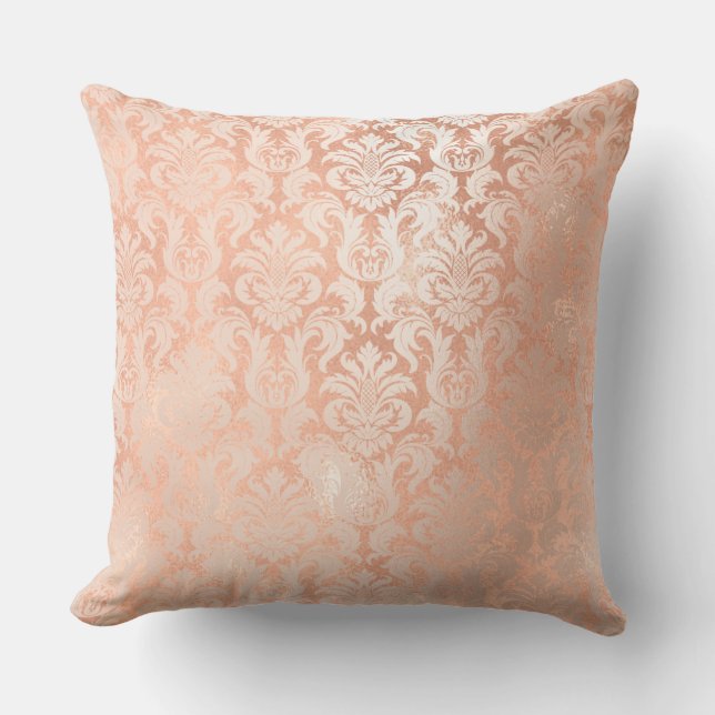 Damask Royal Metal Kupfer Peach Pink Rose Gold Kissen (Vorderseite)
