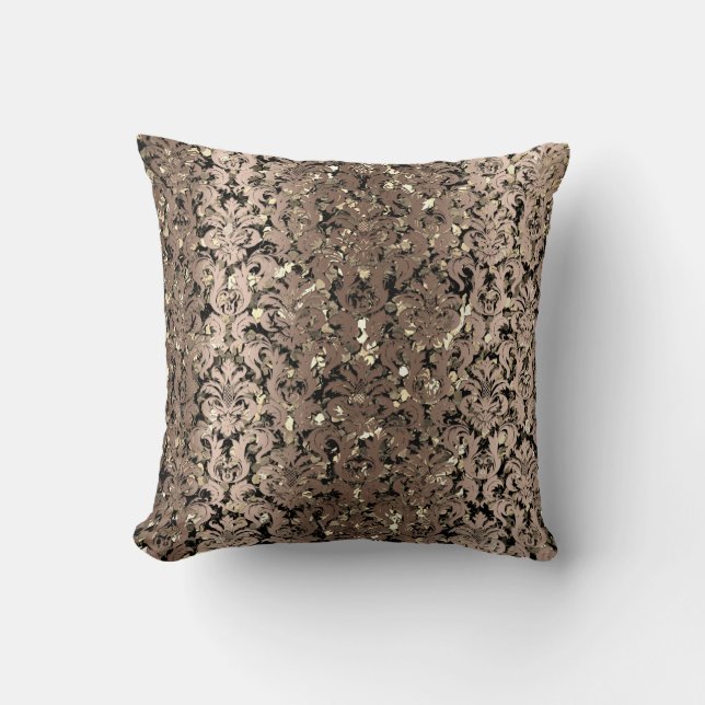 Damask Royal Sepia Gold Black Beige Metallic Kissen (Vorderseite)