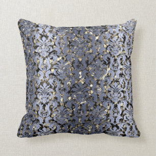 Damask Royal Sepia Gold Black Blue Navy Metallic Kissen