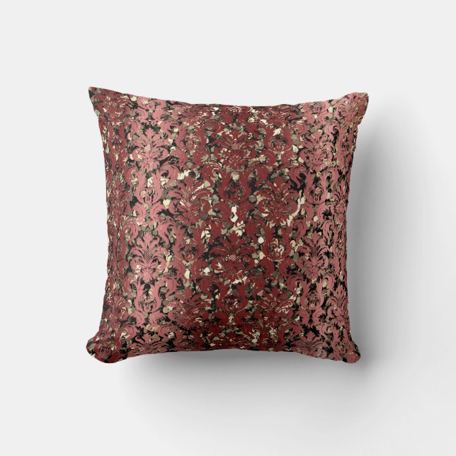 Damask Royal Sepia Gold Black Maroon Burgundy Kissen (Vorderseite)